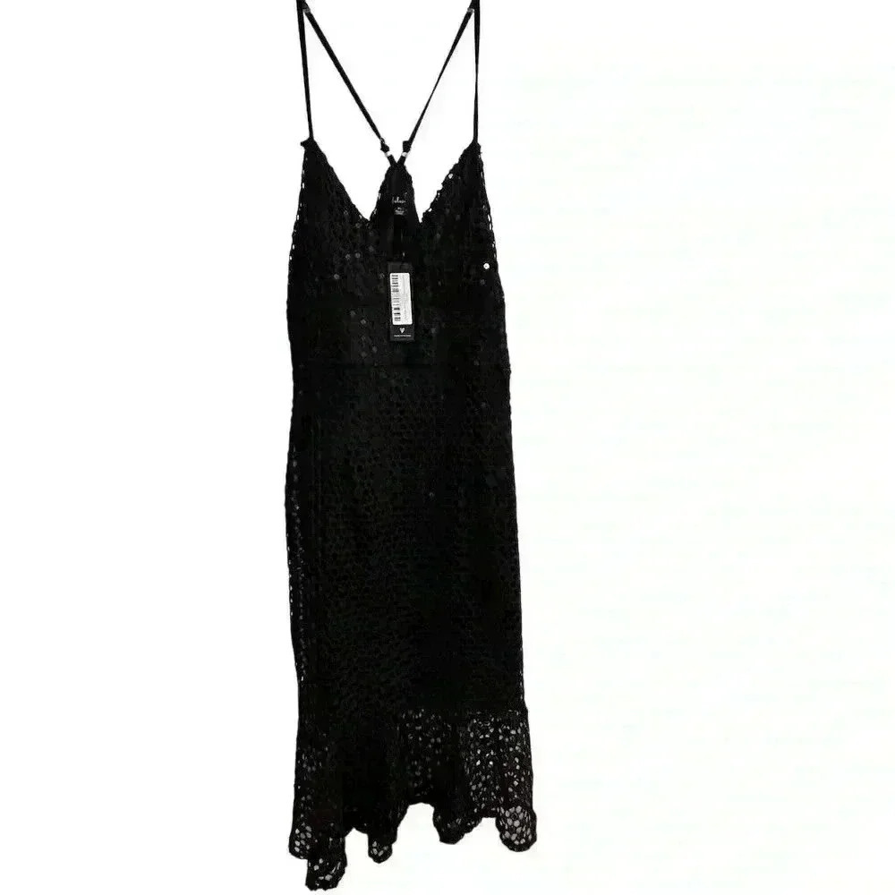 Lulus Women's XL Black Crochet‎ Sleeveless V-Neck Midi Dress-NWT